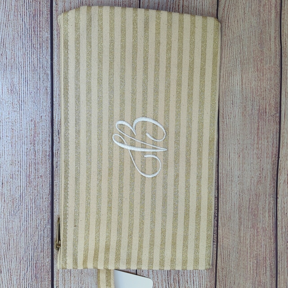 Striped Cream and Gold Wristlet Bag